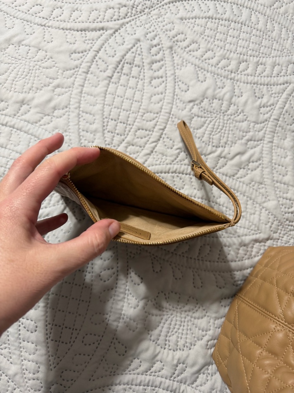 Dior Tan Quilted Tote with Matching Pouch and Gold Charm - Picture 8 of 10